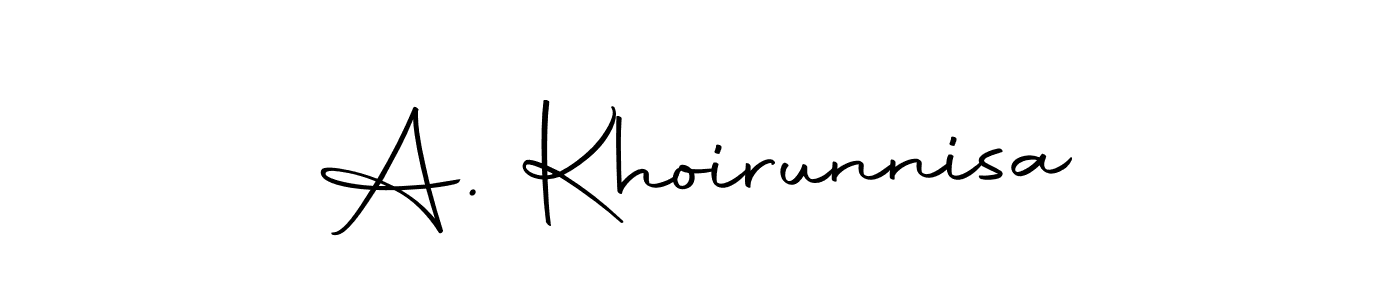 Make a short A. Khoirunnisa signature style. Manage your documents anywhere anytime using Autography-DOLnW. Create and add eSignatures, submit forms, share and send files easily. A. Khoirunnisa signature style 10 images and pictures png