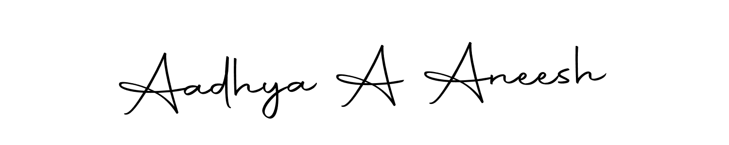 How to make Aadhya A Aneesh name signature. Use Autography-DOLnW style for creating short signs online. This is the latest handwritten sign. Aadhya A Aneesh signature style 10 images and pictures png