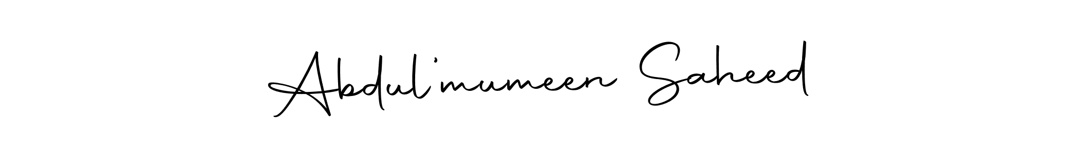 How to make Abdul’mumeen Saheed name signature. Use Autography-DOLnW style for creating short signs online. This is the latest handwritten sign. Abdul’mumeen Saheed signature style 10 images and pictures png