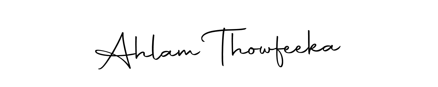 The best way (Autography-DOLnW) to make a short signature is to pick only two or three words in your name. The name Ahlam Thowfeeka include a total of six letters. For converting this name. Ahlam Thowfeeka signature style 10 images and pictures png