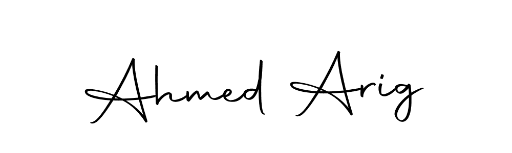 How to make Ahmed Arig name signature. Use Autography-DOLnW style for creating short signs online. This is the latest handwritten sign. Ahmed Arig signature style 10 images and pictures png