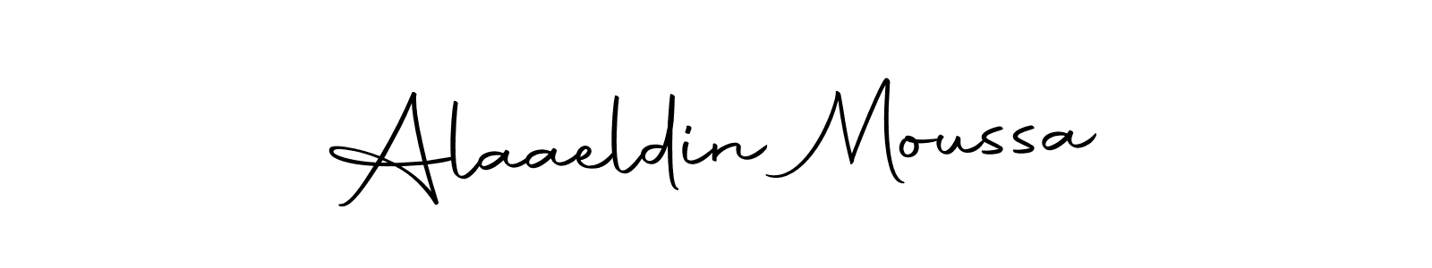 How to make Alaaeldin Moussa name signature. Use Autography-DOLnW style for creating short signs online. This is the latest handwritten sign. Alaaeldin Moussa signature style 10 images and pictures png