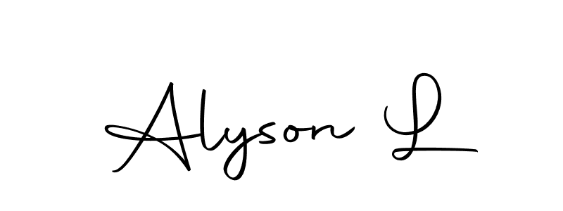 How to make Alyson L name signature. Use Autography-DOLnW style for creating short signs online. This is the latest handwritten sign. Alyson L signature style 10 images and pictures png