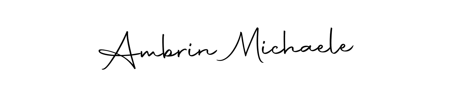 How to make Ambrin Michaele name signature. Use Autography-DOLnW style for creating short signs online. This is the latest handwritten sign. Ambrin Michaele signature style 10 images and pictures png