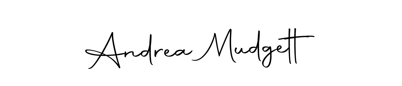 How to make Andrea Mudgett name signature. Use Autography-DOLnW style for creating short signs online. This is the latest handwritten sign. Andrea Mudgett signature style 10 images and pictures png