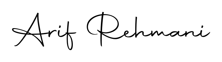 A sleek calligraphic signature for name Arif Rehmani utilizing Autography-DOLnW styling. Great for adding personal signatures to photos and art. Arif Rehmani signature style 10 images and pictures png