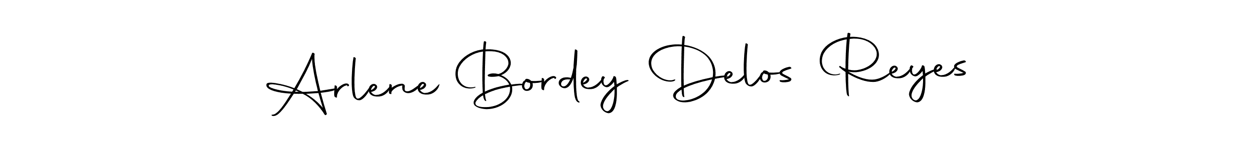 How to make Arlene Bordey Delos Reyes name signature. Use Autography-DOLnW style for creating short signs online. This is the latest handwritten sign. Arlene Bordey Delos Reyes signature style 10 images and pictures png