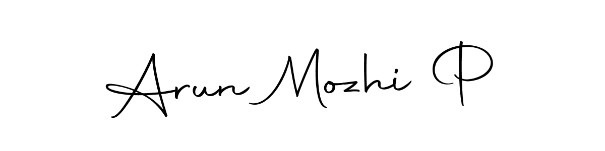 The best way (Autography-DOLnW) to make a short signature is to pick only two or three words in your name. The name Arun Mozhi P include a total of six letters. For converting this name. Arun Mozhi P signature style 10 images and pictures png