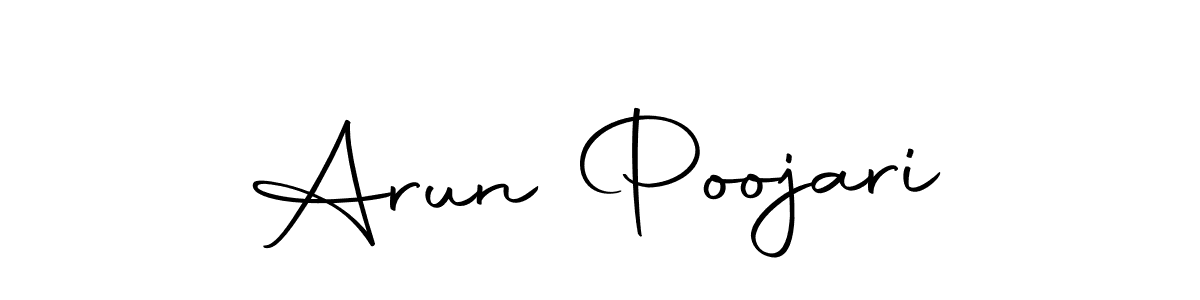 You should practise on your own different ways (Autography-DOLnW) to write your name (Arun Poojari) in signature. don't let someone else do it for you. Arun Poojari signature style 10 images and pictures png