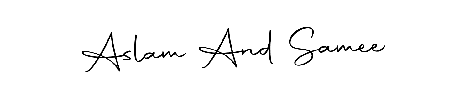 You should practise on your own different ways (Autography-DOLnW) to write your name (Aslam And Samee) in signature. don't let someone else do it for you. Aslam And Samee signature style 10 images and pictures png