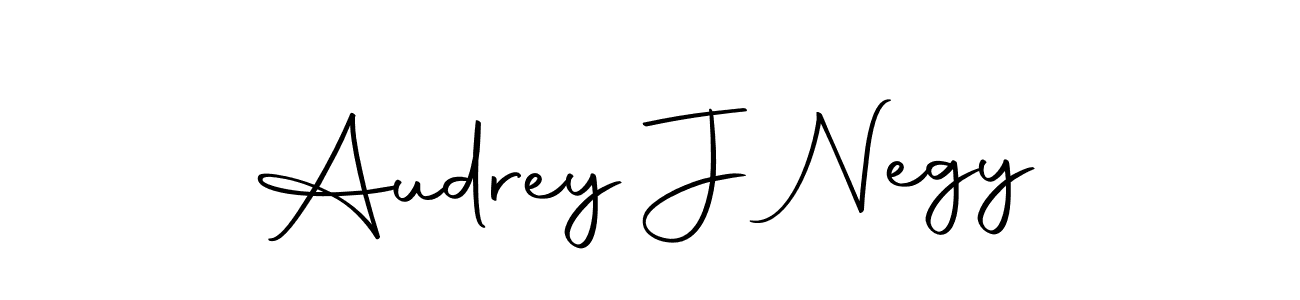 How to make Audrey J Negy name signature. Use Autography-DOLnW style for creating short signs online. This is the latest handwritten sign. Audrey J Negy signature style 10 images and pictures png