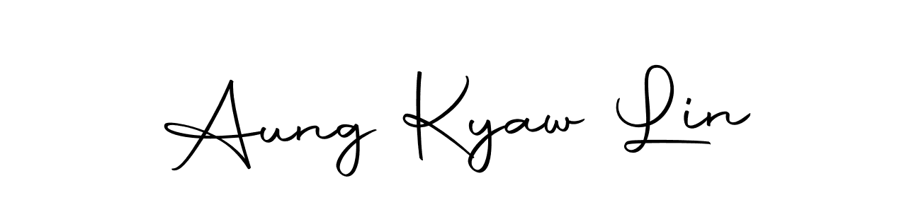 How to make Aung Kyaw Lin name signature. Use Autography-DOLnW style for creating short signs online. This is the latest handwritten sign. Aung Kyaw Lin signature style 10 images and pictures png