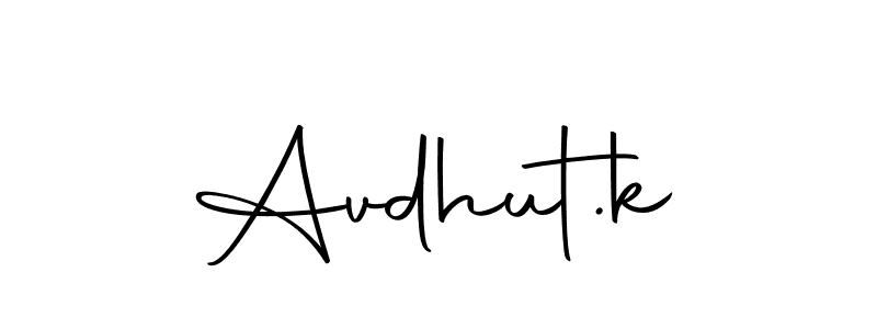 How to make Avdhut.k name signature. Use Autography-DOLnW style for creating short signs online. This is the latest handwritten sign. Avdhut.k signature style 10 images and pictures png