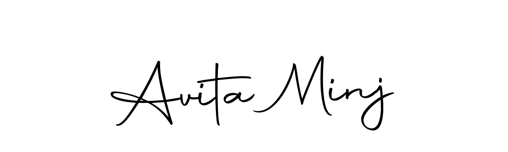 How to make Avita Minj name signature. Use Autography-DOLnW style for creating short signs online. This is the latest handwritten sign. Avita Minj signature style 10 images and pictures png