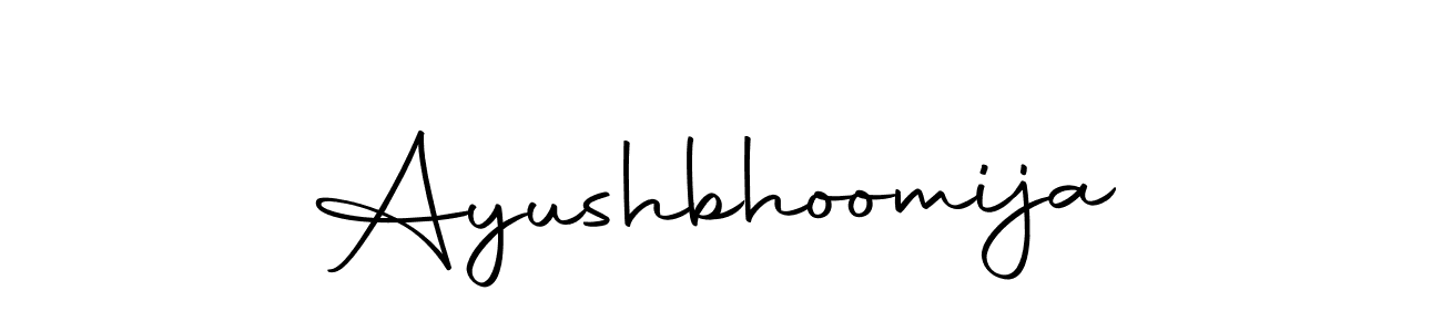 You should practise on your own different ways (Autography-DOLnW) to write your name (Ayushbhoomija) in signature. don't let someone else do it for you. Ayushbhoomija signature style 10 images and pictures png