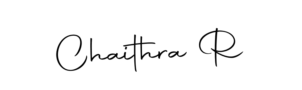 Use a signature maker to create a handwritten signature online. With this signature software, you can design (Autography-DOLnW) your own signature for name Chaithra R. Chaithra R signature style 10 images and pictures png