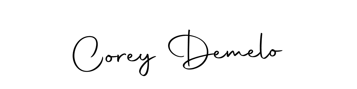 How to make Corey Demelo name signature. Use Autography-DOLnW style for creating short signs online. This is the latest handwritten sign. Corey Demelo signature style 10 images and pictures png
