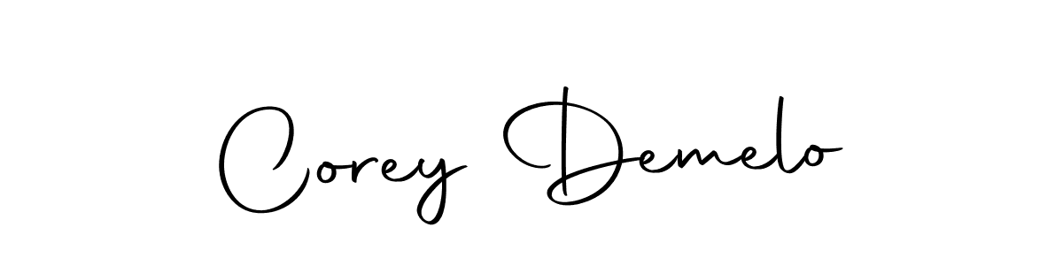 How to make Corey Demelo name signature. Use Autography-DOLnW style for creating short signs online. This is the latest handwritten sign. Corey Demelo signature style 10 images and pictures png