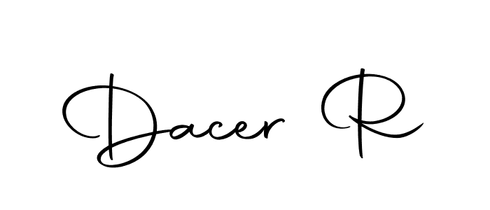 How to make Dacer R name signature. Use Autography-DOLnW style for creating short signs online. This is the latest handwritten sign. Dacer R signature style 10 images and pictures png