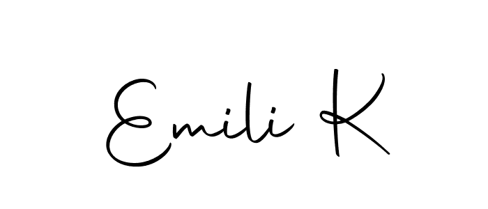 Create a beautiful signature design for name Emili K. With this signature (Autography-DOLnW) fonts, you can make a handwritten signature for free. Emili K signature style 10 images and pictures png