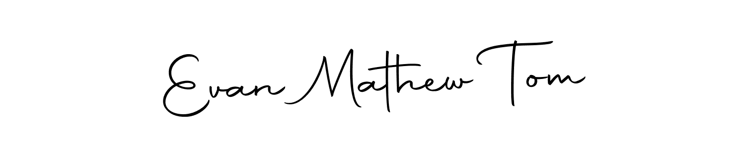 How to make Evan Mathew Tom name signature. Use Autography-DOLnW style for creating short signs online. This is the latest handwritten sign. Evan Mathew Tom signature style 10 images and pictures png