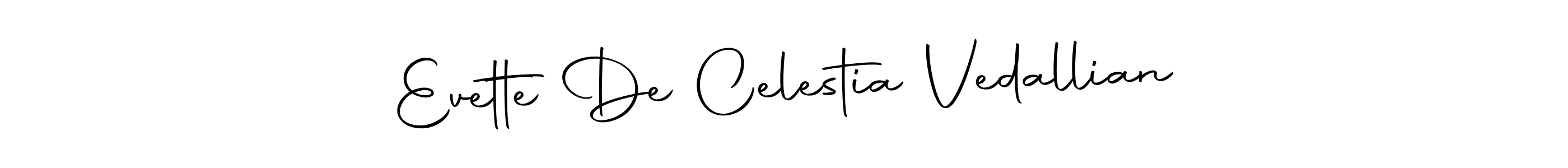 Autography-DOLnW is a professional signature style that is perfect for those who want to add a touch of class to their signature. It is also a great choice for those who want to make their signature more unique. Get Evette De Celestia Vedallian name to fancy signature for free. Evette De Celestia Vedallian signature style 10 images and pictures png