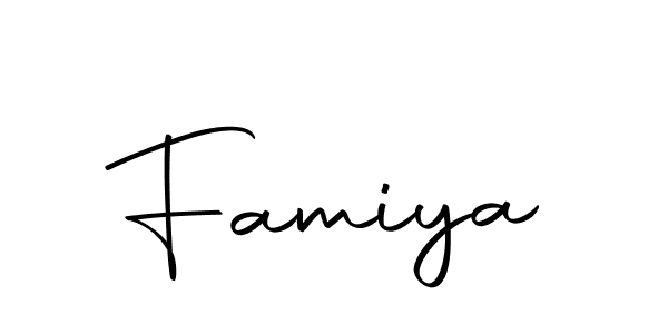 Use a signature maker to create a handwritten signature online. With this signature software, you can design (Autography-DOLnW) your own signature for name Famiya. Famiya signature style 10 images and pictures png