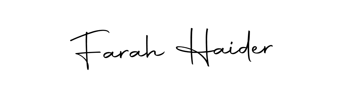 You should practise on your own different ways (Autography-DOLnW) to write your name (Farah Haider) in signature. don't let someone else do it for you. Farah Haider signature style 10 images and pictures png