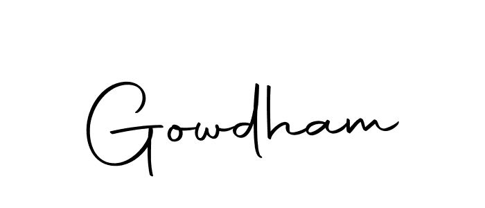 Make a beautiful signature design for name Gowdham. With this signature (Autography-DOLnW) style, you can create a handwritten signature for free. Gowdham signature style 10 images and pictures png