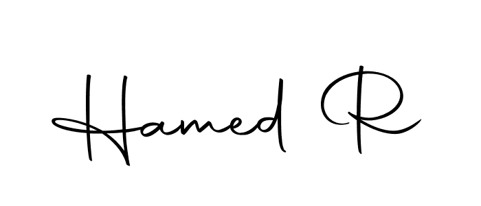 How to make Hamed R name signature. Use Autography-DOLnW style for creating short signs online. This is the latest handwritten sign. Hamed R signature style 10 images and pictures png