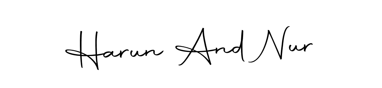 How to make Harun And Nur name signature. Use Autography-DOLnW style for creating short signs online. This is the latest handwritten sign. Harun And Nur signature style 10 images and pictures png