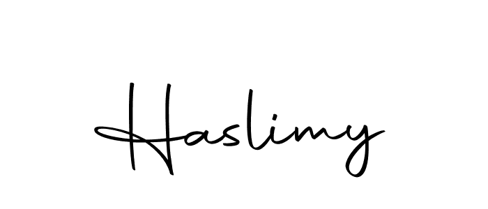 Use a signature maker to create a handwritten signature online. With this signature software, you can design (Autography-DOLnW) your own signature for name Haslimy. Haslimy signature style 10 images and pictures png