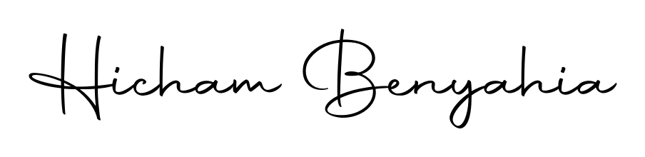 A modern signature idea for name Hicham Benyahia using Autography-DOLnW font. Clean strokes and elegant curves make it stand out instantly. Hicham Benyahia signature style 10 images and pictures png