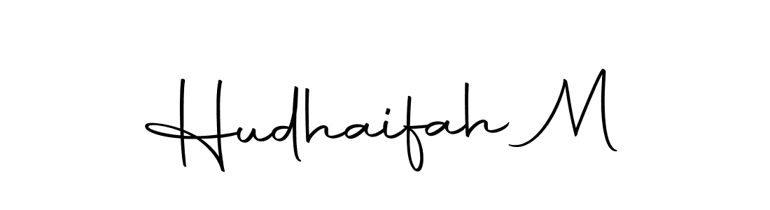 How to make Hudhaifah M name signature. Use Autography-DOLnW style for creating short signs online. This is the latest handwritten sign. Hudhaifah M signature style 10 images and pictures png