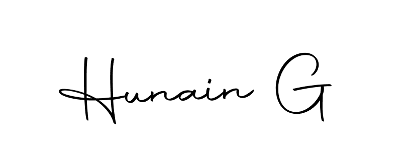 How to make Hunain G name signature. Use Autography-DOLnW style for creating short signs online. This is the latest handwritten sign. Hunain G signature style 10 images and pictures png