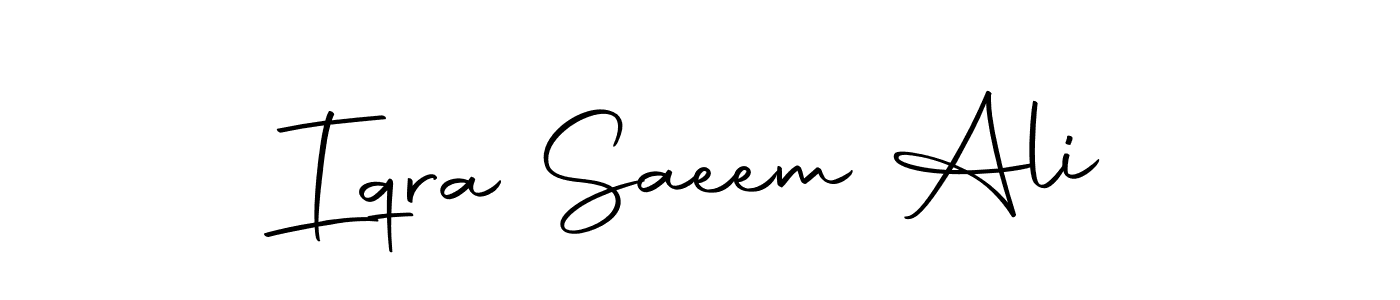 How to make Iqra Saeem Ali name signature. Use Autography-DOLnW style for creating short signs online. This is the latest handwritten sign. Iqra Saeem Ali signature style 10 images and pictures png