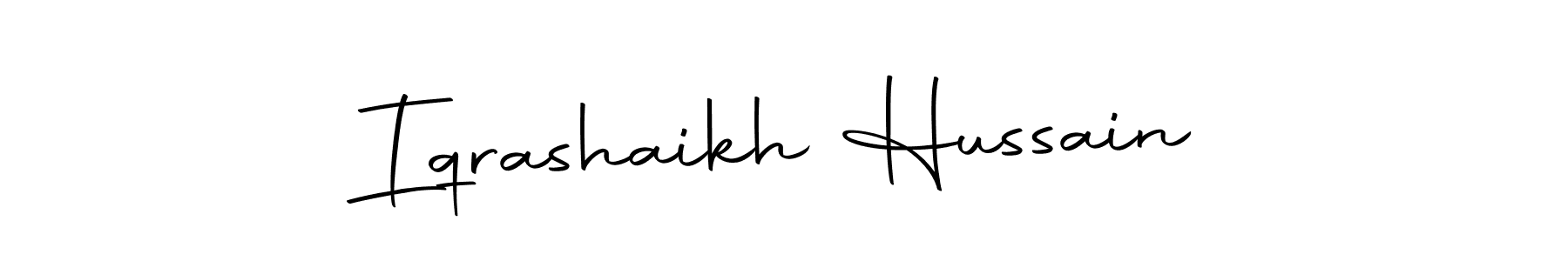 How to make Iqrashaikh Hussain name signature. Use Autography-DOLnW style for creating short signs online. This is the latest handwritten sign. Iqrashaikh Hussain signature style 10 images and pictures png
