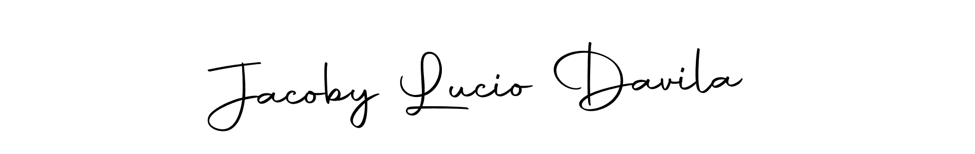 How to make Jacoby Lucio Davila name signature. Use Autography-DOLnW style for creating short signs online. This is the latest handwritten sign. Jacoby Lucio Davila signature style 10 images and pictures png