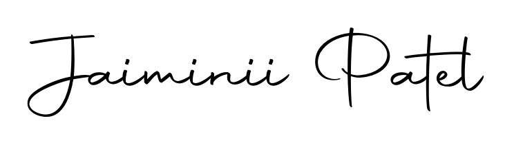 Discover how Jaiminii Patel looks in an executive cursive font (Autography-DOLnW). Perfect for legal documents, invoices, and certificates. Jaiminii Patel signature style 10 images and pictures png