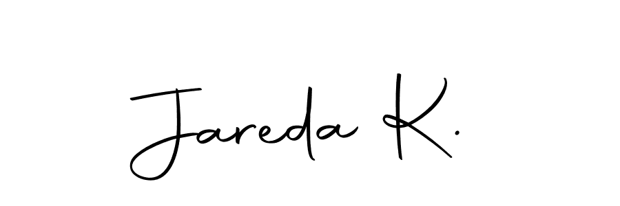 Jareda K. stylish signature style. Best Handwritten Sign (Autography-DOLnW) for my name. Handwritten Signature Collection Ideas for my name Jareda K.. Jareda K. signature style 10 images and pictures png