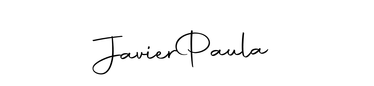 You should practise on your own different ways (Autography-DOLnW) to write your name (Javier  Paula) in signature. don't let someone else do it for you. Javier  Paula signature style 10 images and pictures png