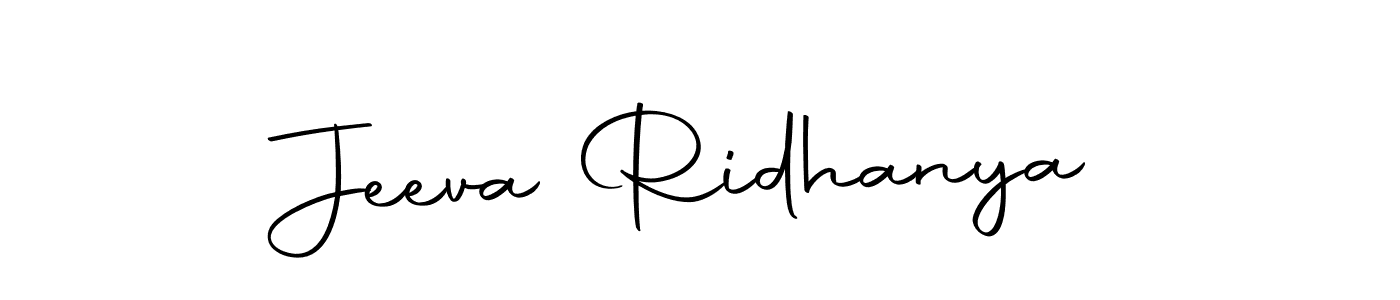 How to make Jeeva Ridhanya name signature. Use Autography-DOLnW style for creating short signs online. This is the latest handwritten sign. Jeeva Ridhanya signature style 10 images and pictures png