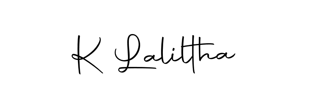 The best way (Autography-DOLnW) to make a short signature is to pick only two or three words in your name. The name K Laliltha include a total of six letters. For converting this name. K Laliltha signature style 10 images and pictures png