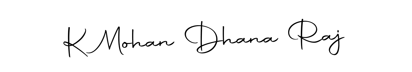 The best way (Autography-DOLnW) to make a short signature is to pick only two or three words in your name. The name K Mohan Dhana Raj include a total of six letters. For converting this name. K Mohan Dhana Raj signature style 10 images and pictures png