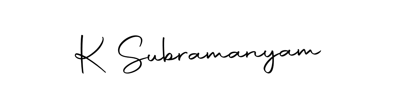 Create a beautiful signature design for name K Subramanyam. With this signature (Autography-DOLnW) fonts, you can make a handwritten signature for free. K Subramanyam signature style 10 images and pictures png