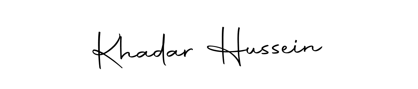 You should practise on your own different ways (Autography-DOLnW) to write your name (Khadar Hussein) in signature. don't let someone else do it for you. Khadar Hussein signature style 10 images and pictures png
