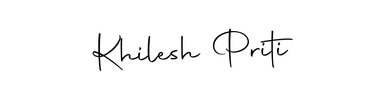 How to make Khilesh Priti name signature. Use Autography-DOLnW style for creating short signs online. This is the latest handwritten sign. Khilesh Priti signature style 10 images and pictures png