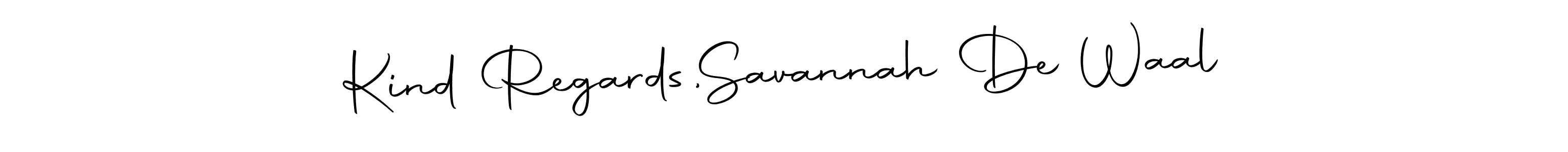 Similarly Autography-DOLnW is the best handwritten signature design. Signature creator online .You can use it as an online autograph creator for name Kind Regards,  Savannah De Waal. Kind Regards,  Savannah De Waal signature style 10 images and pictures png