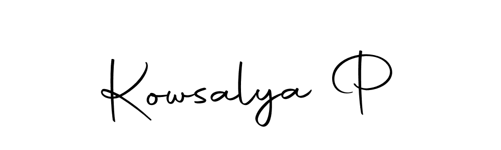 Use a signature maker to create a handwritten signature online. With this signature software, you can design (Autography-DOLnW) your own signature for name Kowsalya P. Kowsalya P signature style 10 images and pictures png