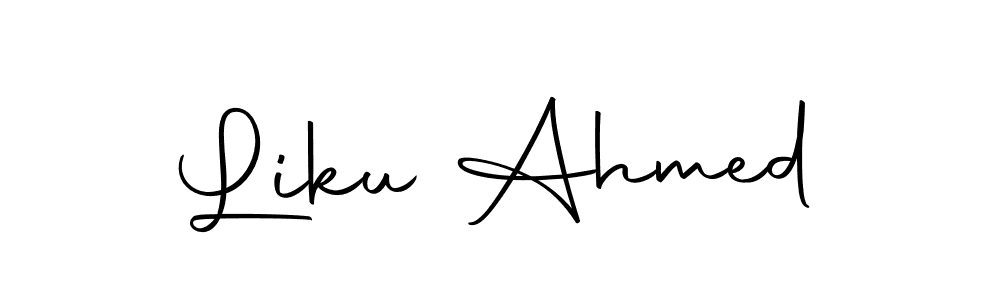 How to make Liku Ahmed name signature. Use Autography-DOLnW style for creating short signs online. This is the latest handwritten sign. Liku Ahmed signature style 10 images and pictures png